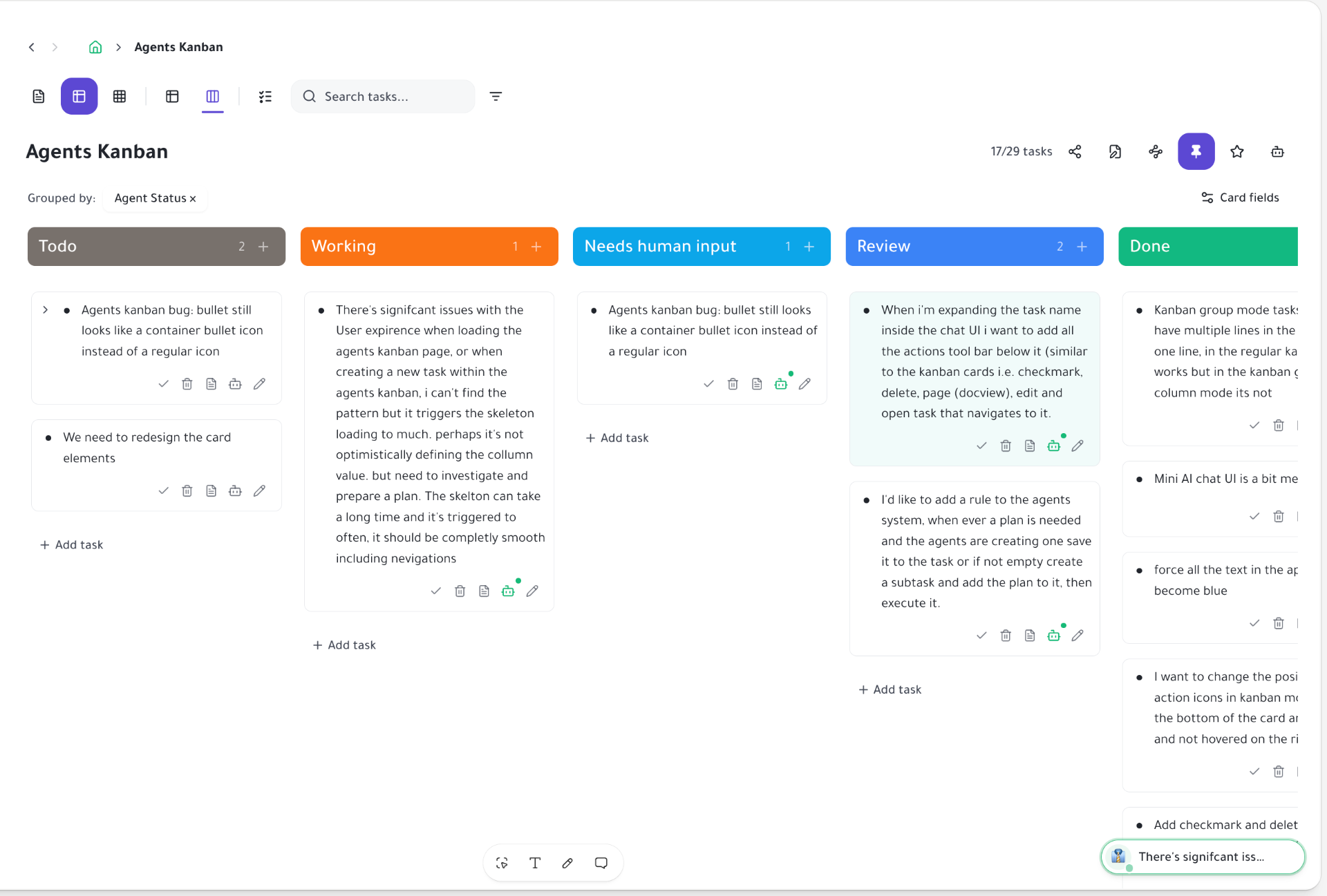 Kanban board view with columns