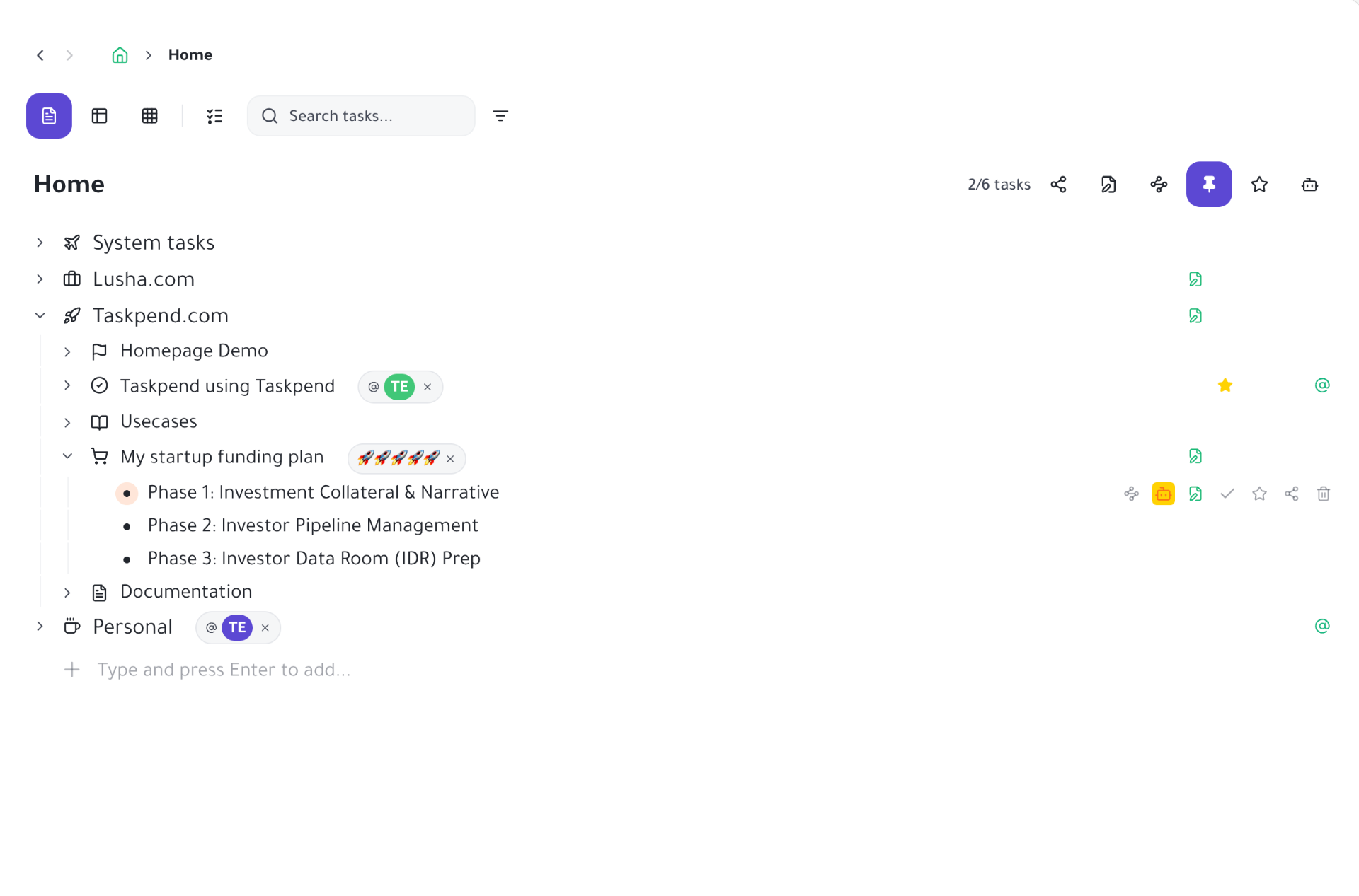 Outliner view with infinite nesting