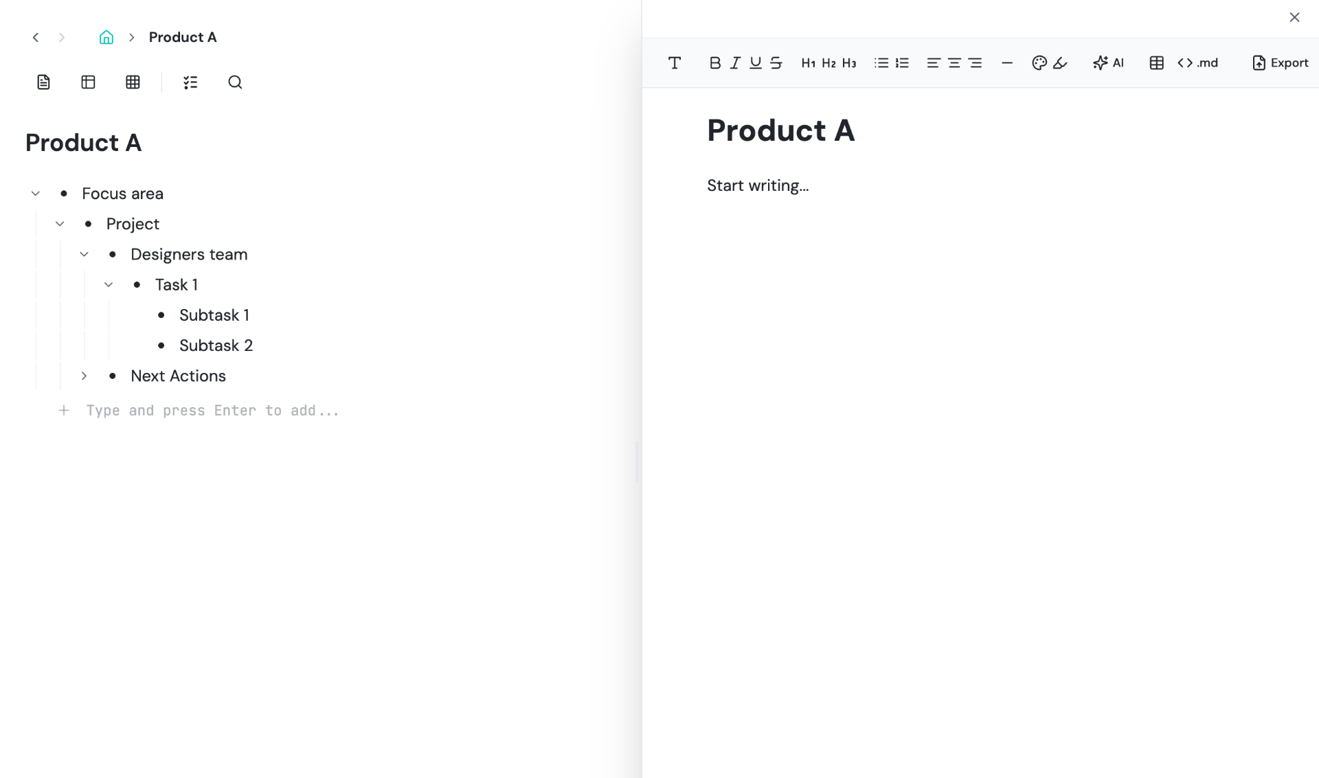 Epic to story to task hierarchy