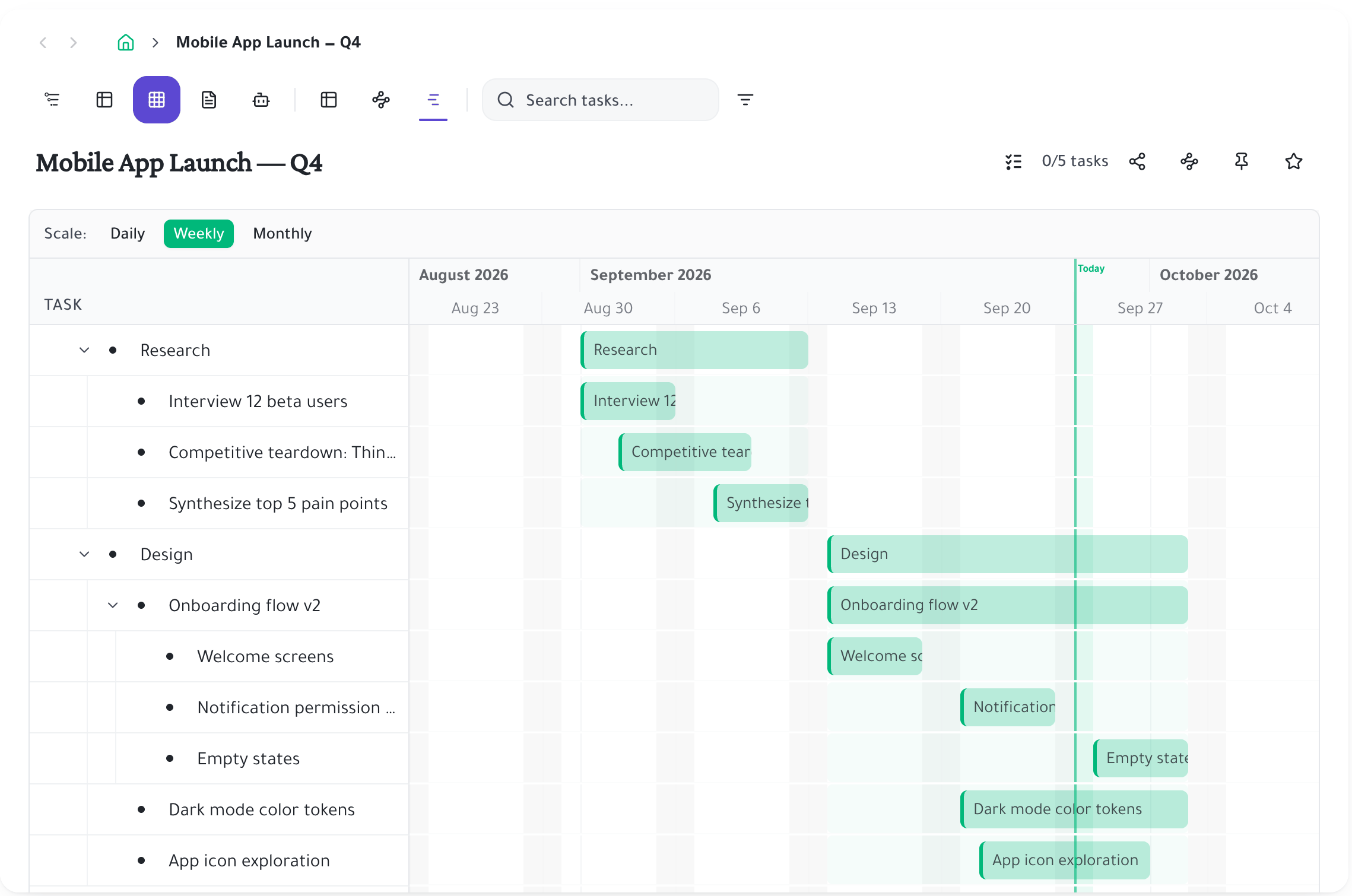 Gantt timeline view for sprint planning