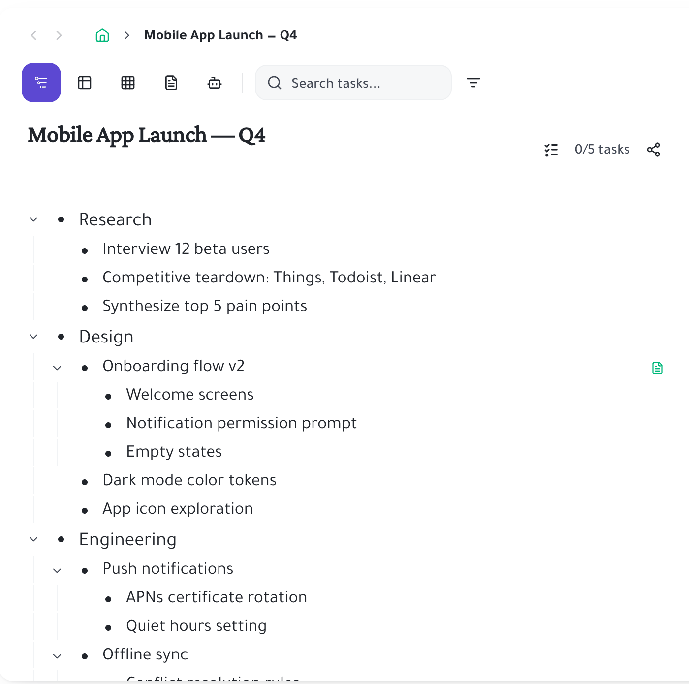Outliner view with infinite nesting